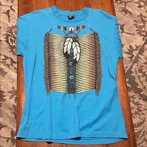 Vintage Fruit of the Loom Turquoise Tee with Native Design